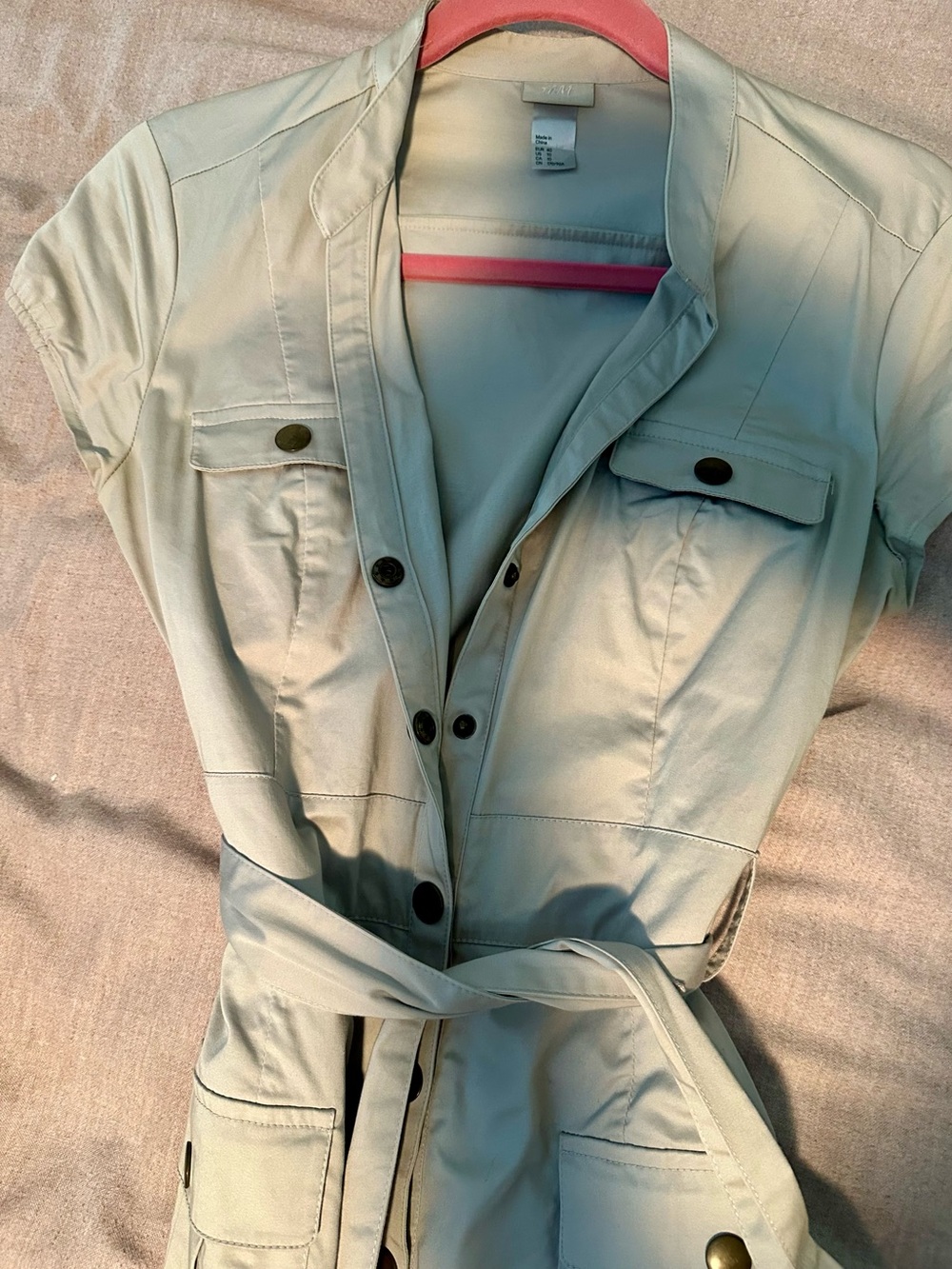 H&M Light Beige Short-Sleeve Trench Dress with Belt